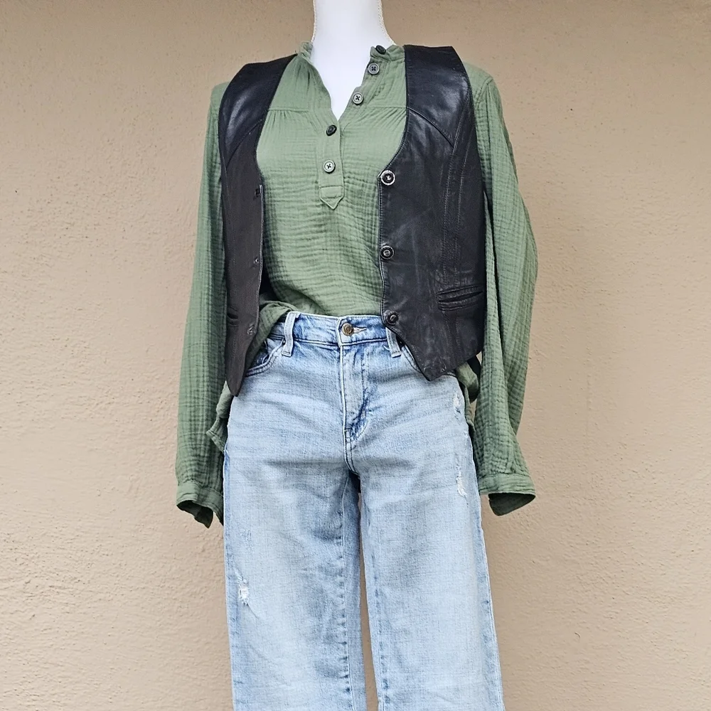 J. Crew Utility Green Fresco Soft Pull Over Gauzey Top Size Small